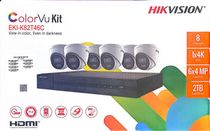 Hikvision IP Security Camera Kit 8 CH 4K NVR with 6 x 4MP ColorVu Turret Cameras   EKI-K82T46C