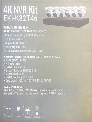 Hikvision IP Security Camera Kit 8 Channel 4K NVR with 6 x 4MP Turret Cameras EKI-K82T46