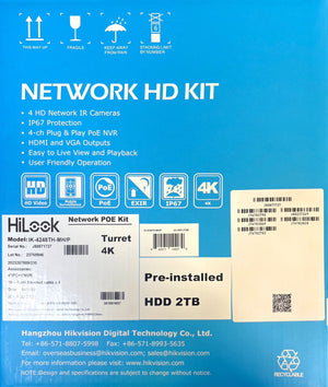 HiLook IK-4248TH-MH/P 4-Channel 4K PoE NVR Kit | 2TB Pre-Installed HDD NVR, IP67, Desktop Client/HiLook Mobile App