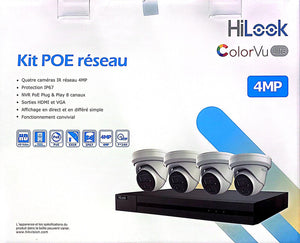 HiLook IK-4284TH-MH/PH/P 4-Channel 4MP Color Vu PoE NVR Kit | 2 TB pre-installed HDD, Water and dust resistant (IP67)