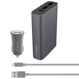 Belkin 6,600 mAh Dual USB Power Bank with Car Kit - Grey (OPEN BOX)