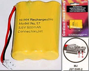 NI-MH 3 x AAA Rechargeable Cordless Phone Battery - 3.6V 600mAh, JST White Plug
