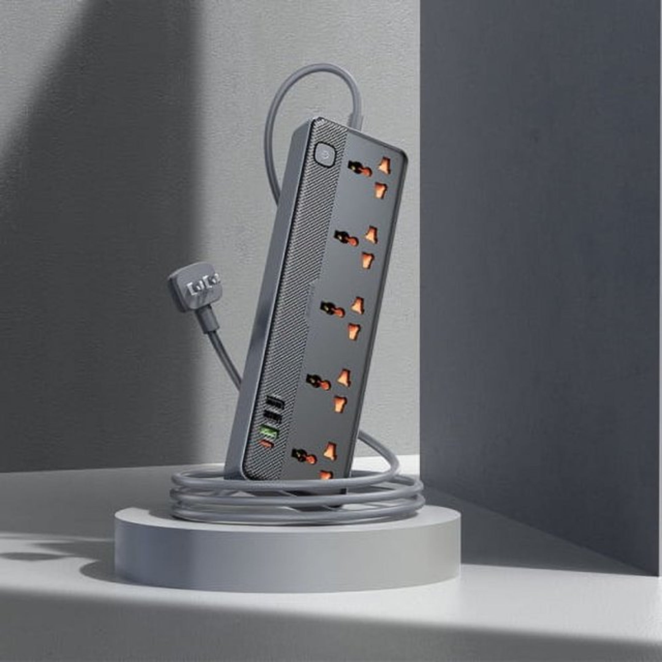 Borofone BAC5 Multifunctional Power Strip – 5 AC Outlets, USB-C + 3 USB-A, 20W USB Charging