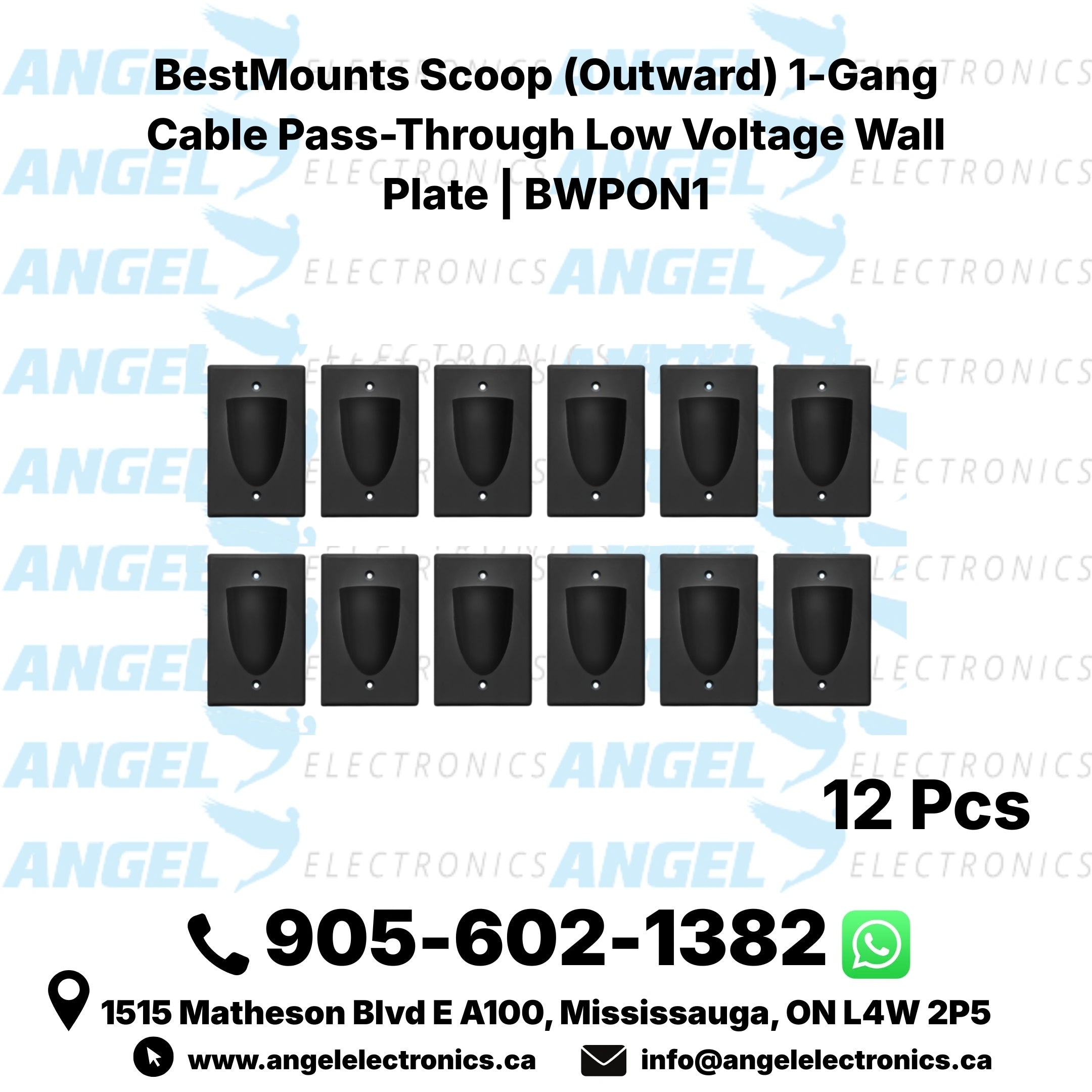 BestMounts Scoop (Outward) 1-Gang Cable Pass-Through Low Voltage Wall Plate | BWPON1