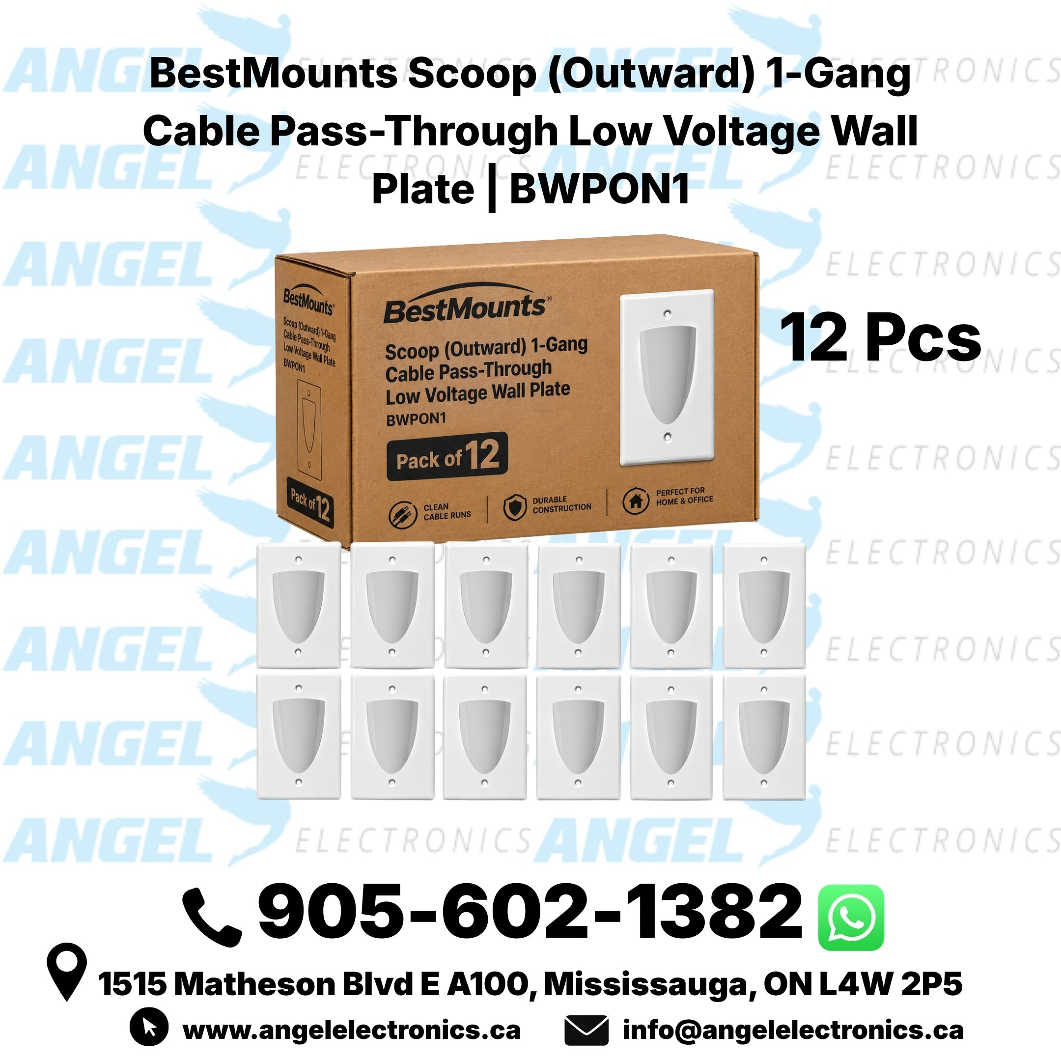 BestMounts Scoop (Outward) 1-Gang Cable Pass-Through Low Voltage Wall Plate | BWPON1