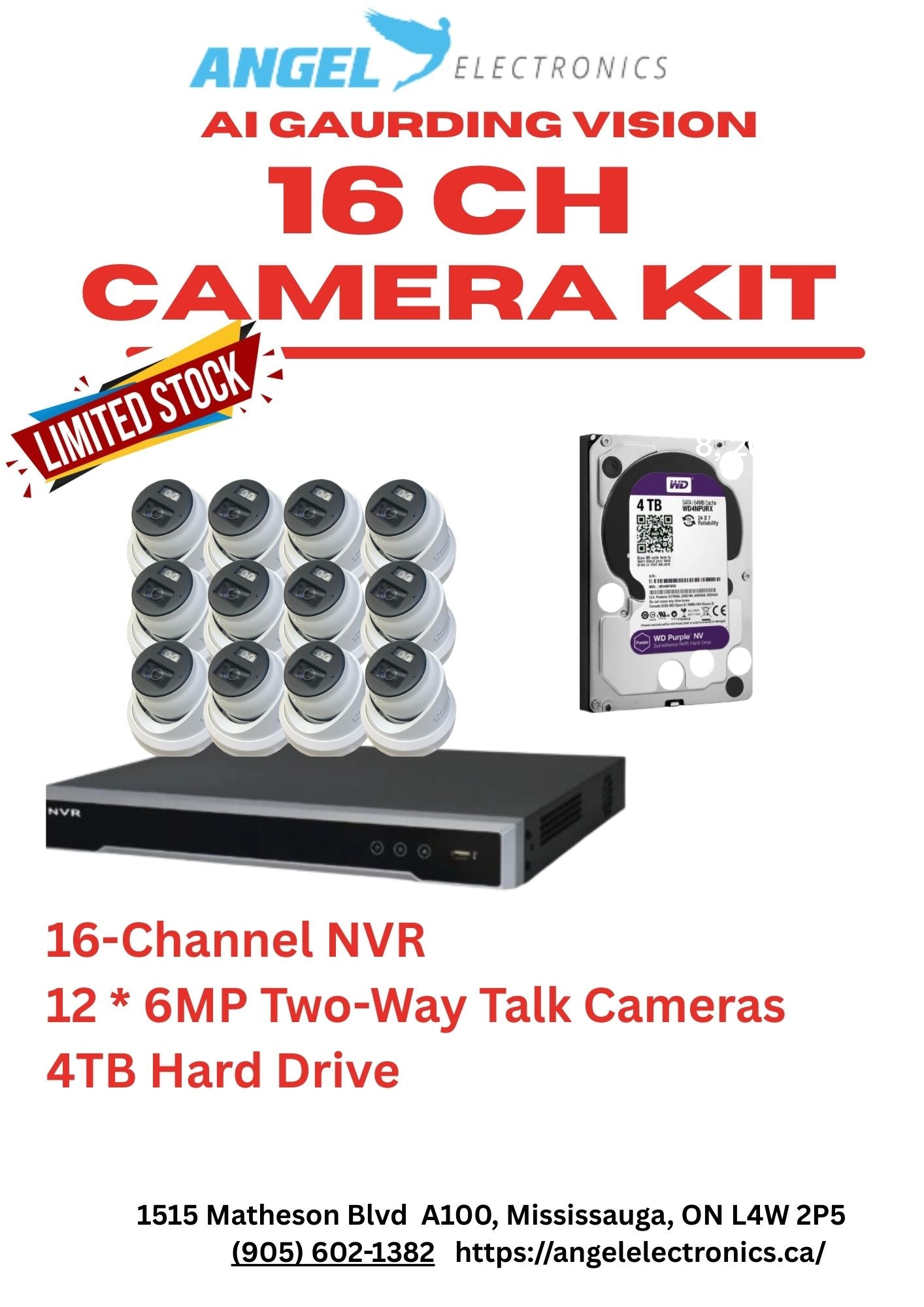 16 Channel AI Guarding Vision Color Security Kit | 12 x 6MP Two-Way Audio Cameras & 4TB HDD