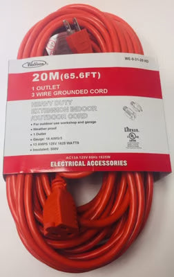 3-Prong Electrical Extension Cord (Indoor/Outdoor, cUL Certified) – Multiple Lengths