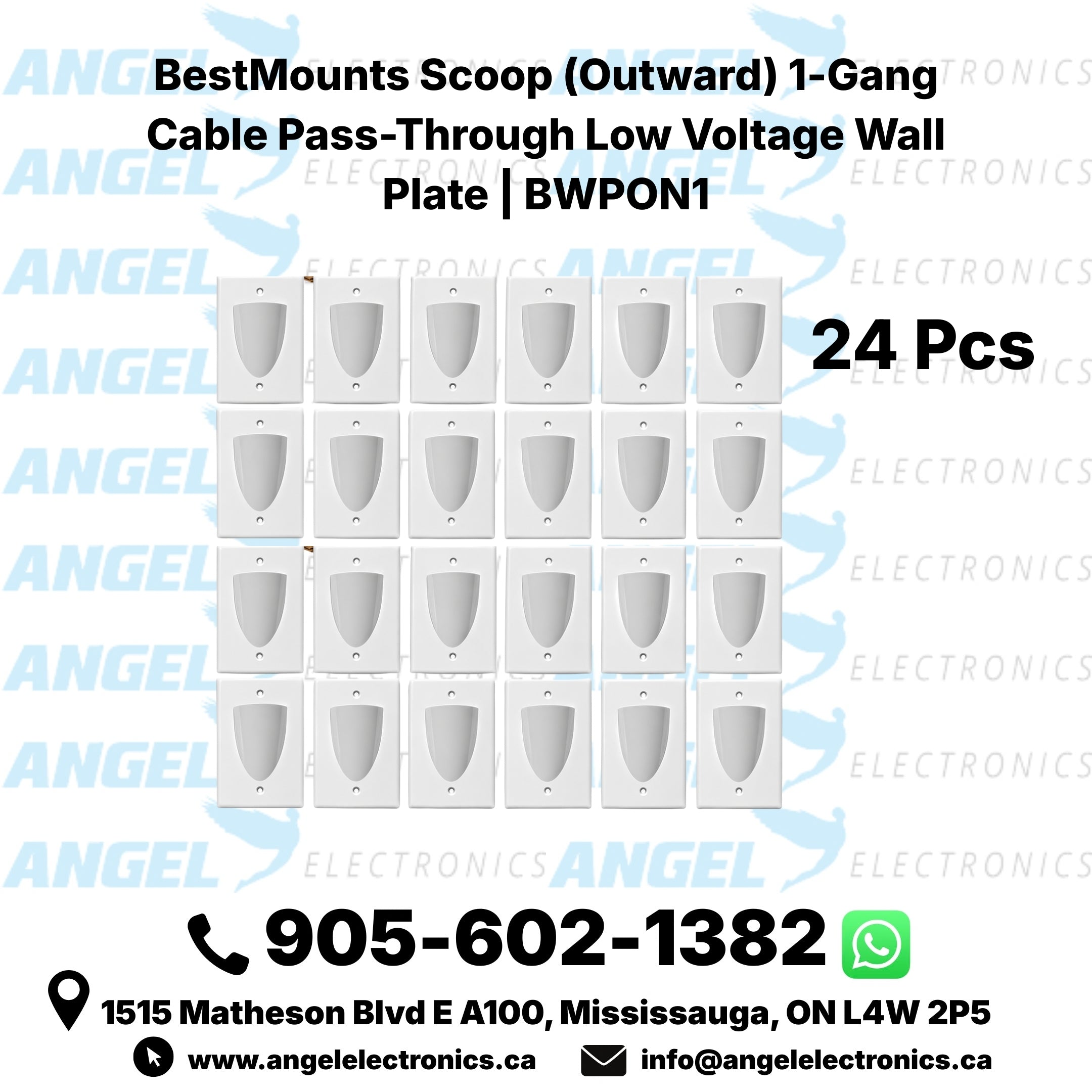 BestMounts Scoop (Outward) 1-Gang Cable Pass-Through Low Voltage Wall Plate | BWPON1