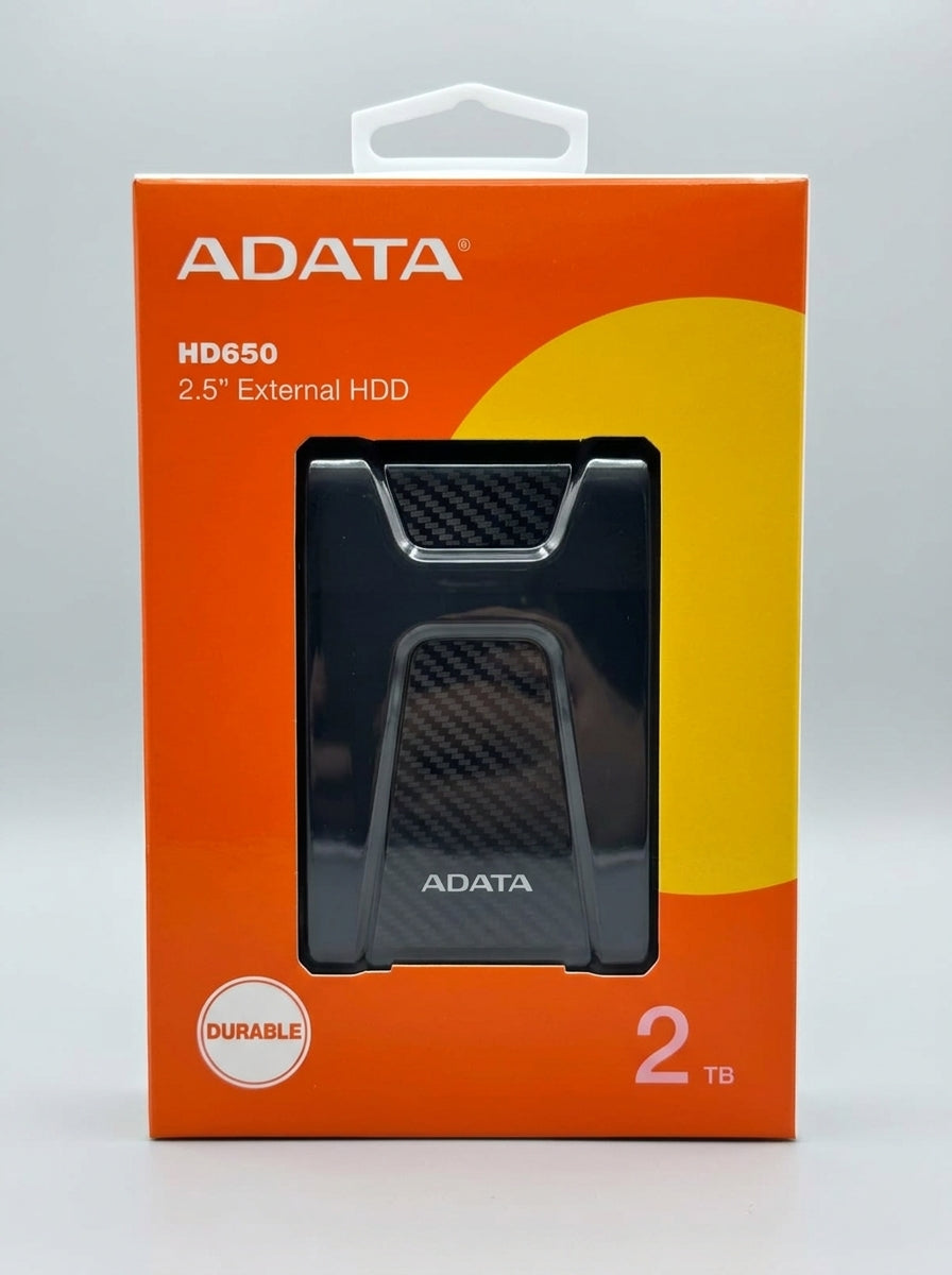 ADATA HD650 2TB Portable External Hard Drive - USB 3.2, Shock-Resistant 2.5" HDD