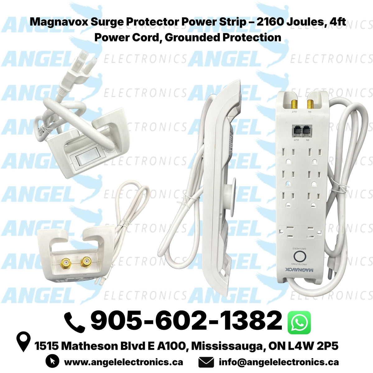 Magnavox Surge Protector Power Strip – 2160 Joules, 4ft Cord, Grounded with Telephone/Network Protection