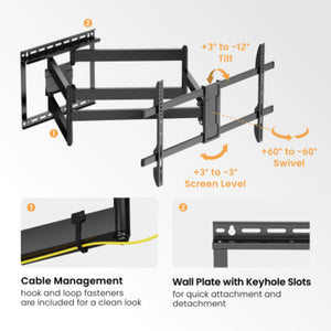 LPA84-486XL Extra Long Arm Full-Motion TV Wall Mount for most 43"-90" TVs