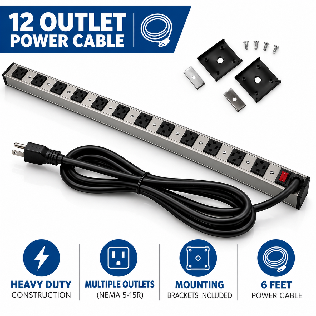 12 Outlet Surge Protector, Power Bar, Power Strip with 6 Feet Cord 125V/15A, Certified UL cULus