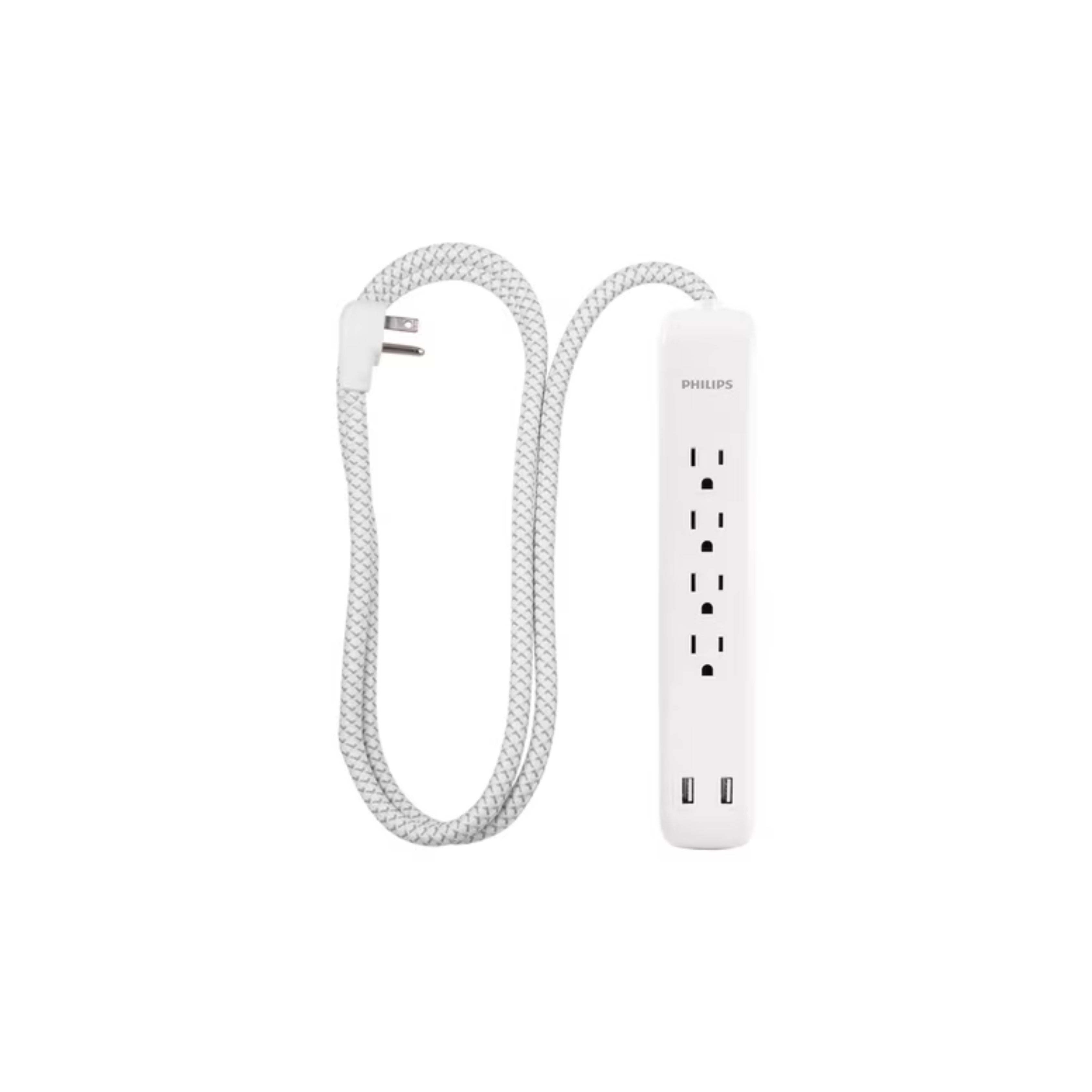 Philips 4 Outlet 2 USB Port Surge Protector, 720 Joules, 4ft Cord, White