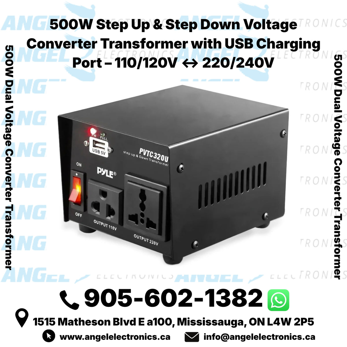 500W Step Up & Step Down Voltage Converter Transformer with USB Charging Port – 110/120V ↔ 220/240V
