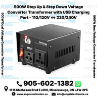 500W Step Up & Step Down Voltage Converter Transformer with USB Charging Port – 110/120V ↔ 220/240V