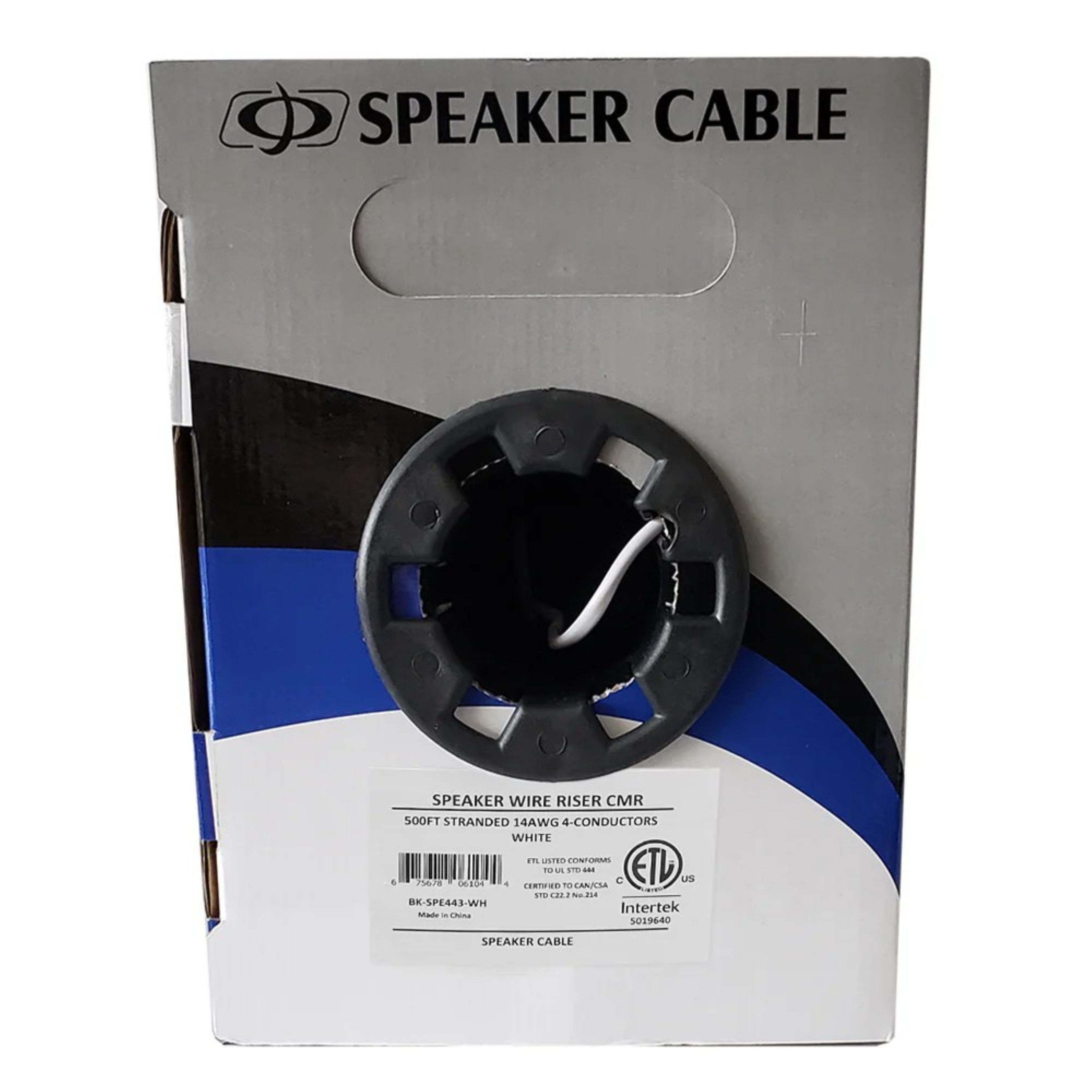 14AWG 4-Conductor In-Wall Speaker Cable, OFC, CMR Riser Rated, White, 500ft