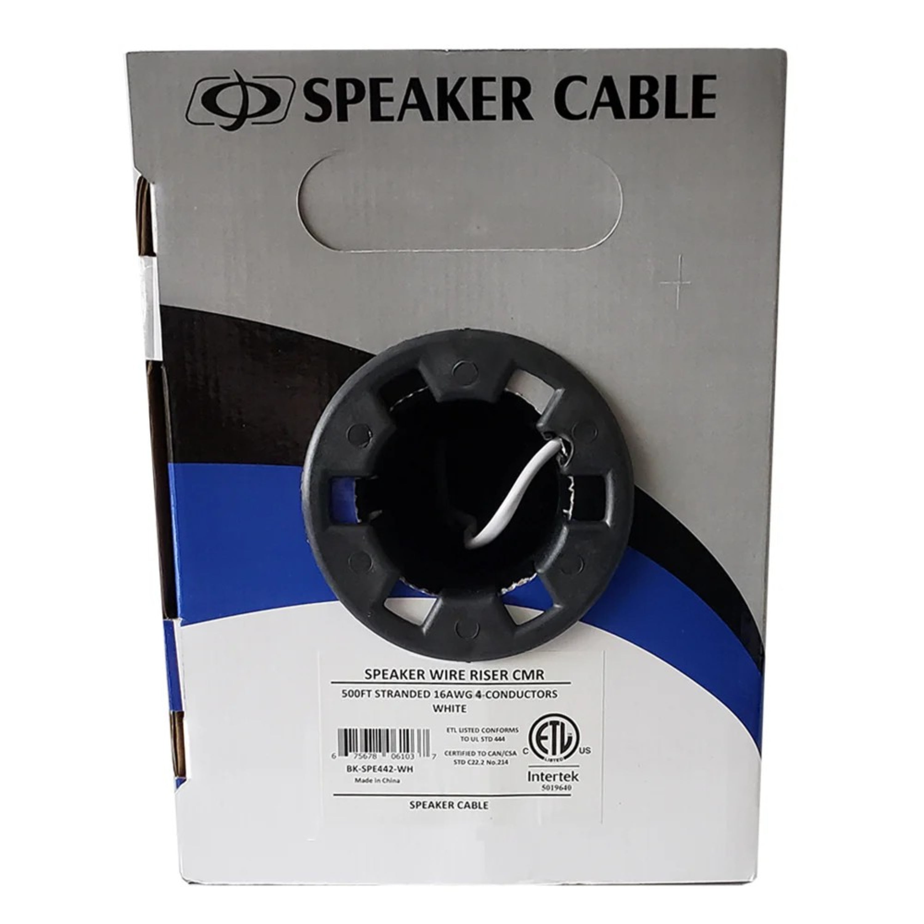 16AWG 4-Conductor In-Wall Speaker Cable, OFC, CMR Riser Rated, White, 500ft