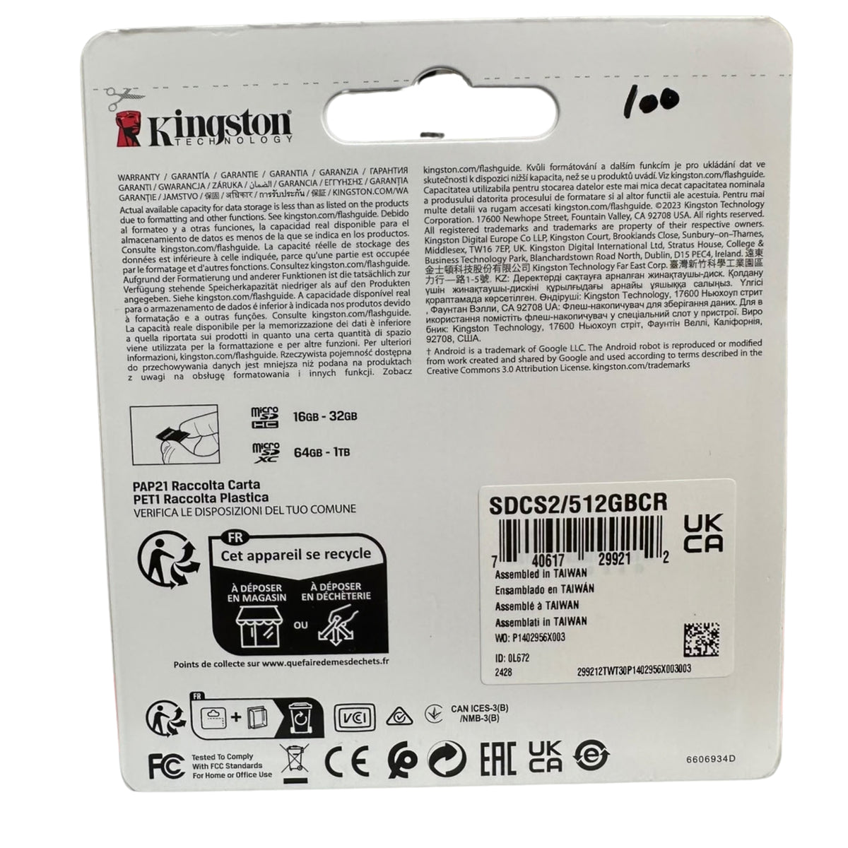 512GB SDXC Memory Card, Up to 100MB/s, Class 10, UHS-I, U3, A1