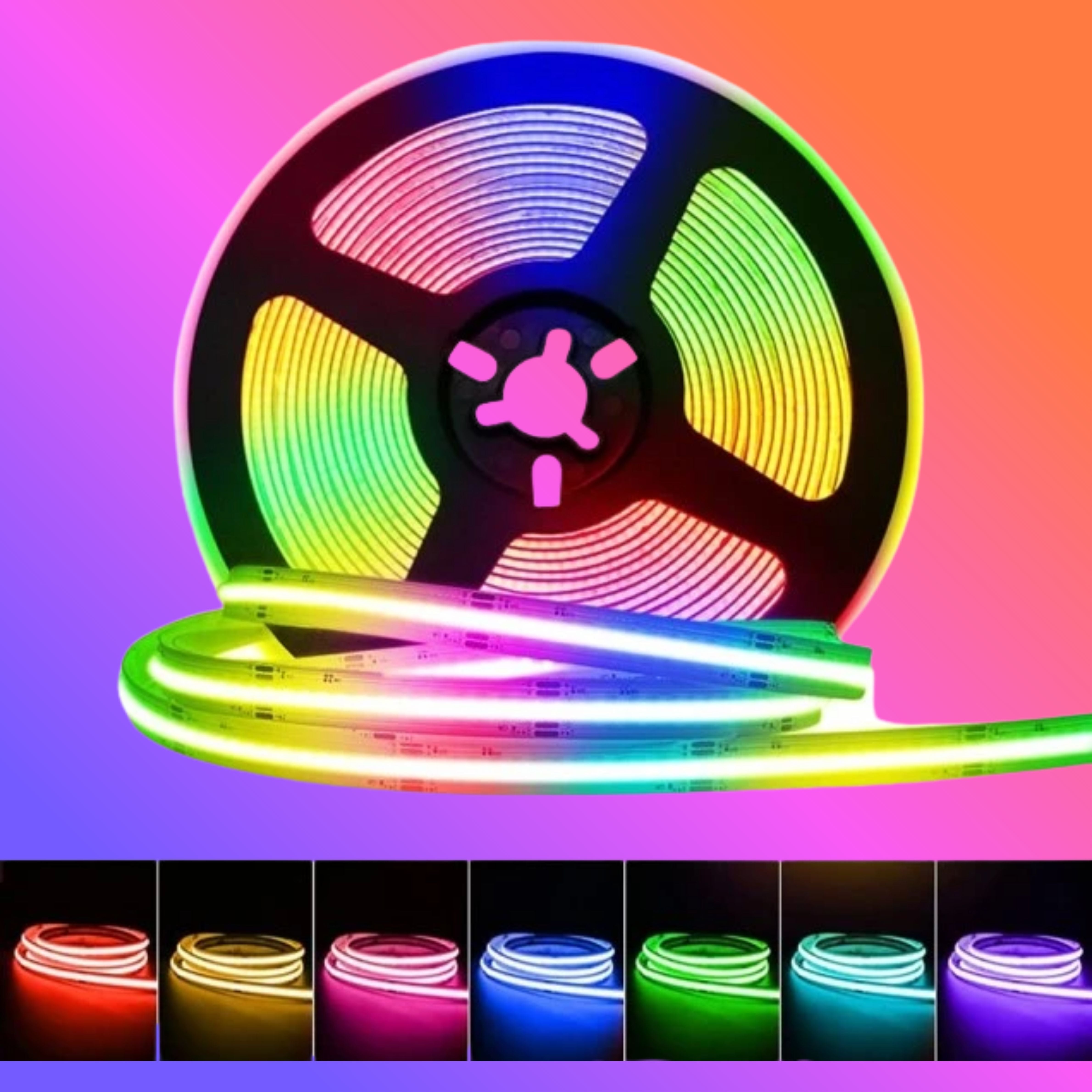 5M RGB COB LED Strip Light with Controller & 12V 5A Power Supply – 576 LEDs/m, 10mm Flexible FCOB Tape Light, IP20