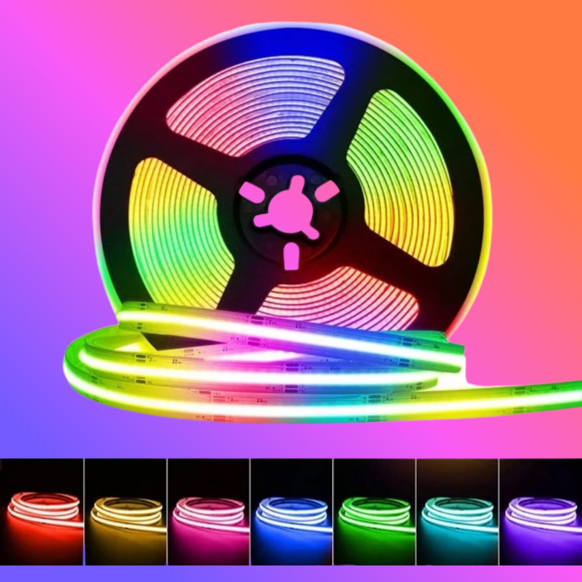 5M RGB COB LED Strip Light with Controller & 12V 5A Power Supply – 576 LEDs/m, 10mm Flexible FCOB Tape Light, IP20