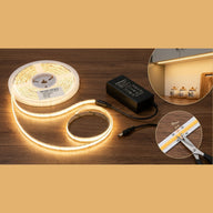 5M COB LED Strip Light with 12V 5A Power Supply – 3000K Warm White, 384 LEDs/m, 5mm Ultra-Slim FCOB Tape Light, CRI 90+