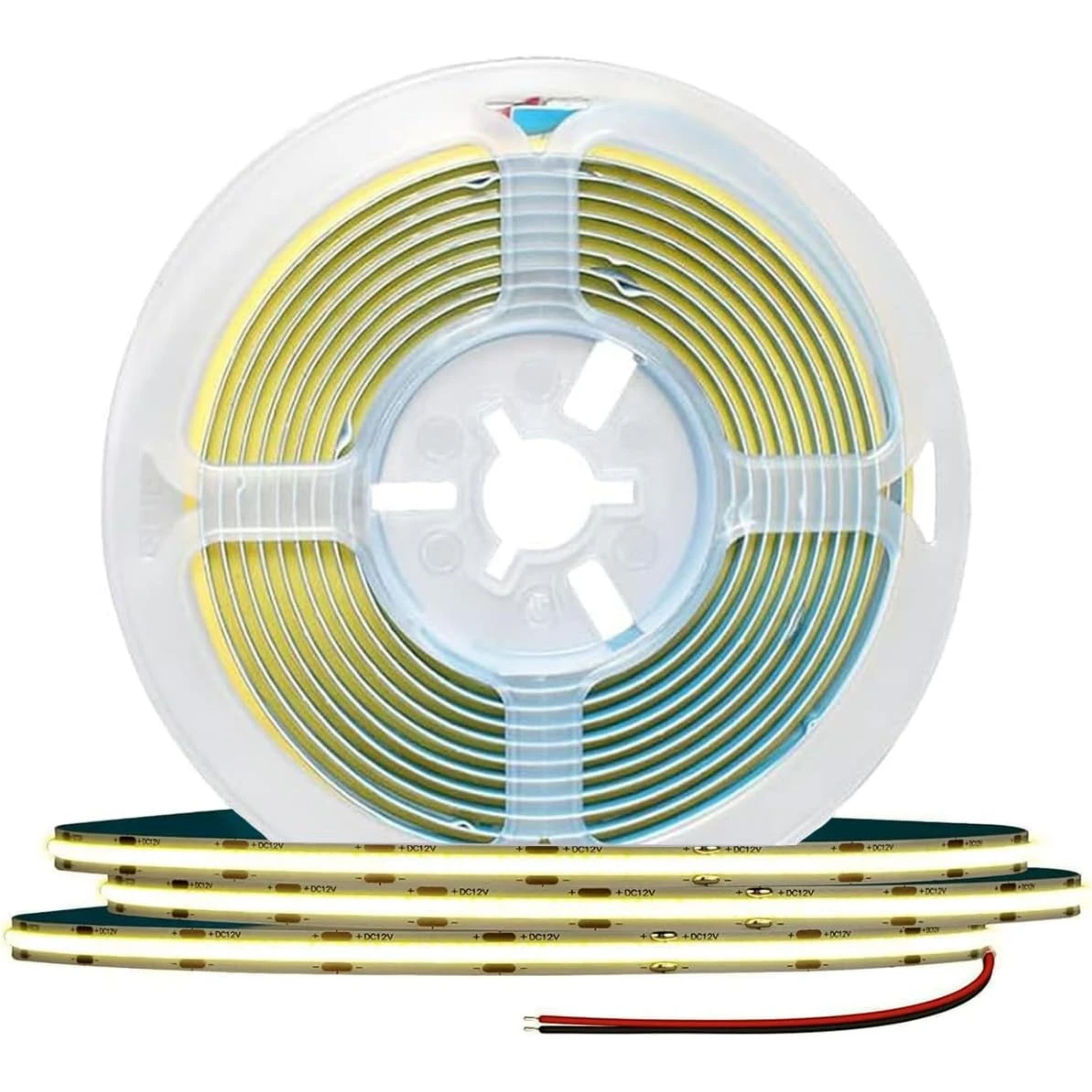 5M COB LED Strip Light with 12V 5A Power Supply – 3000K Warm White, 384 LEDs/m, 5mm Ultra-Slim FCOB Tape Light, CRI 90+