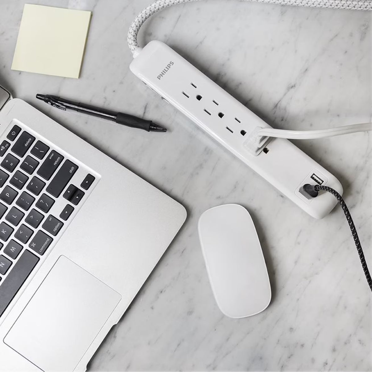 Philips 4 Outlet 2 USB Port Surge Protector, 720 Joules, 4ft Cord, White