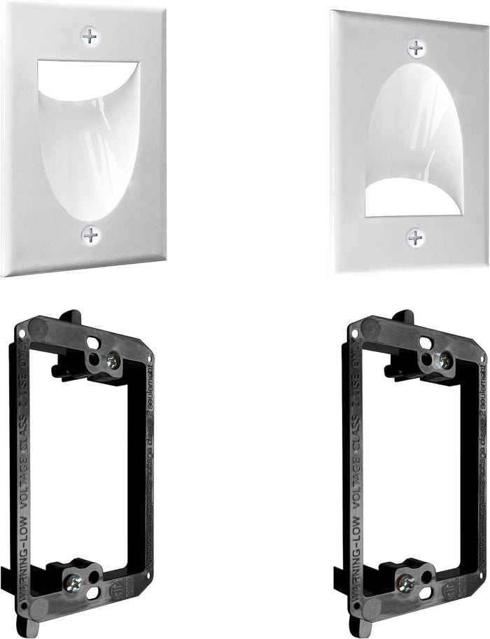 BestMounts - in Wall Cable Management Kit -Recessed Wall Plate Cable Pass Through Pair with Single Gang Low Voltage Mounting Bracket Black- TV Cord Hider for Wall Mounted TV ETL Listed(2-Pack, White)