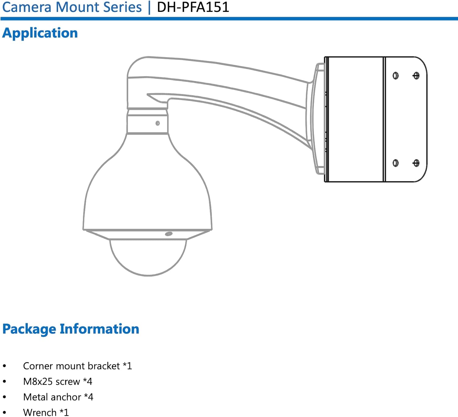 Dahua DH-PFA151-B Corner Mount Bracket for N45CL5Z-B Dome Camera, Black