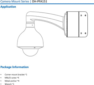 Dahua DH-PFA151-B Corner Mount Bracket for N45CL5Z-B Dome Camera, Black