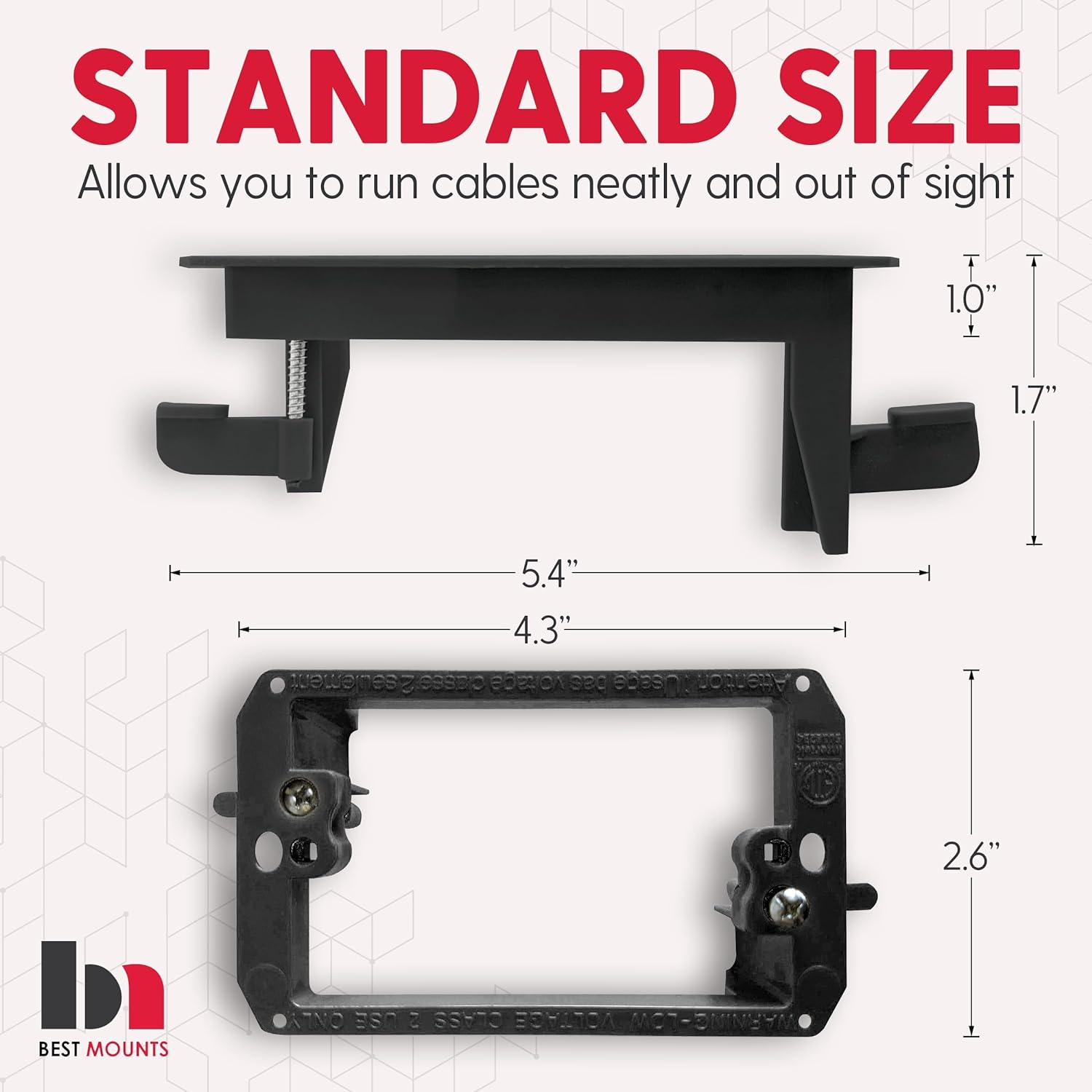 BestMounts - in Wall Cable Management Kit -Recessed Wall Plate Cable Pass Through Pair with Single Gang Low Voltage Mounting Bracket Black- TV Cord Hider for Wall Mounted TV ETL Listed(2-Pack, White)