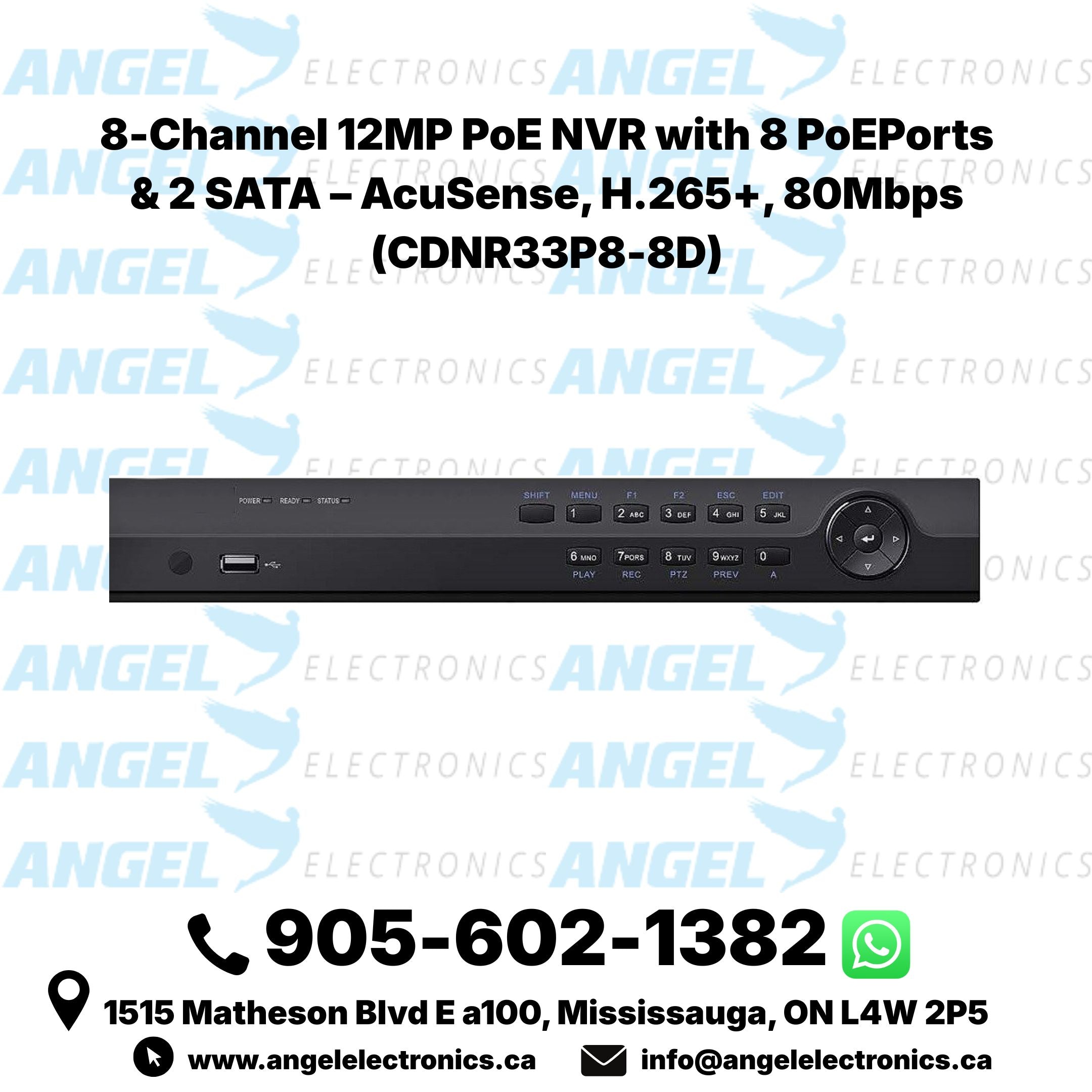 8-Channel 12MP PoE NVR with 8 PoE Ports & 2 SATA – AcuSense, H.265+, 80Mbps (CDNR33P8-8D)