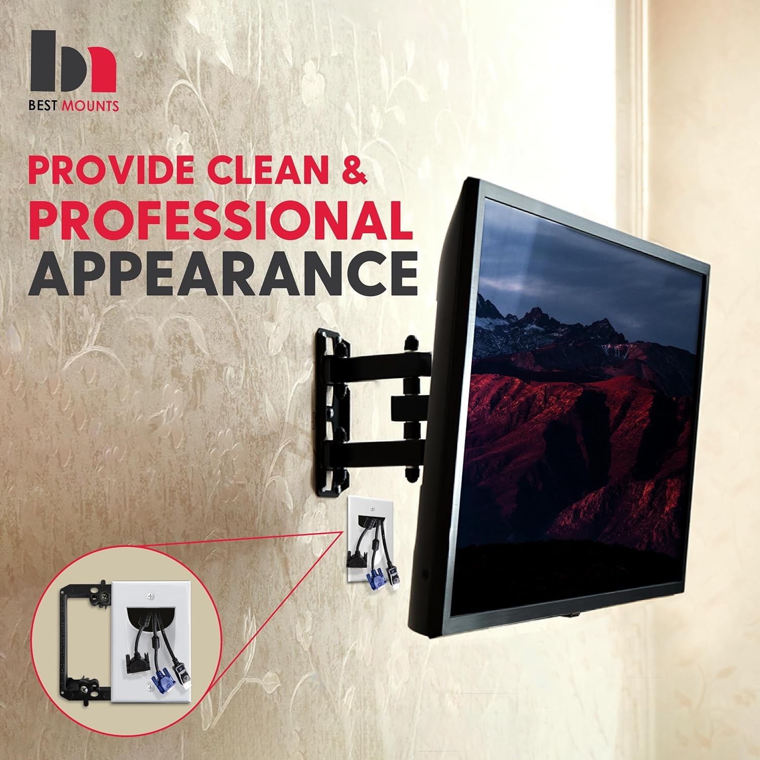 BestMounts - in Wall Cable Management Kit -Recessed Wall Plate Cable Pass Through Pair with Single Gang Low Voltage Mounting Bracket Black- TV Cord Hider for Wall Mounted TV ETL Listed(2-Pack, White)