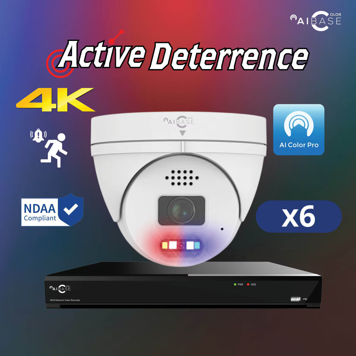 Aibase color 8ch 8MP kit, white (KIT-NV3108+6X3158W) (no HDD pre-installed)