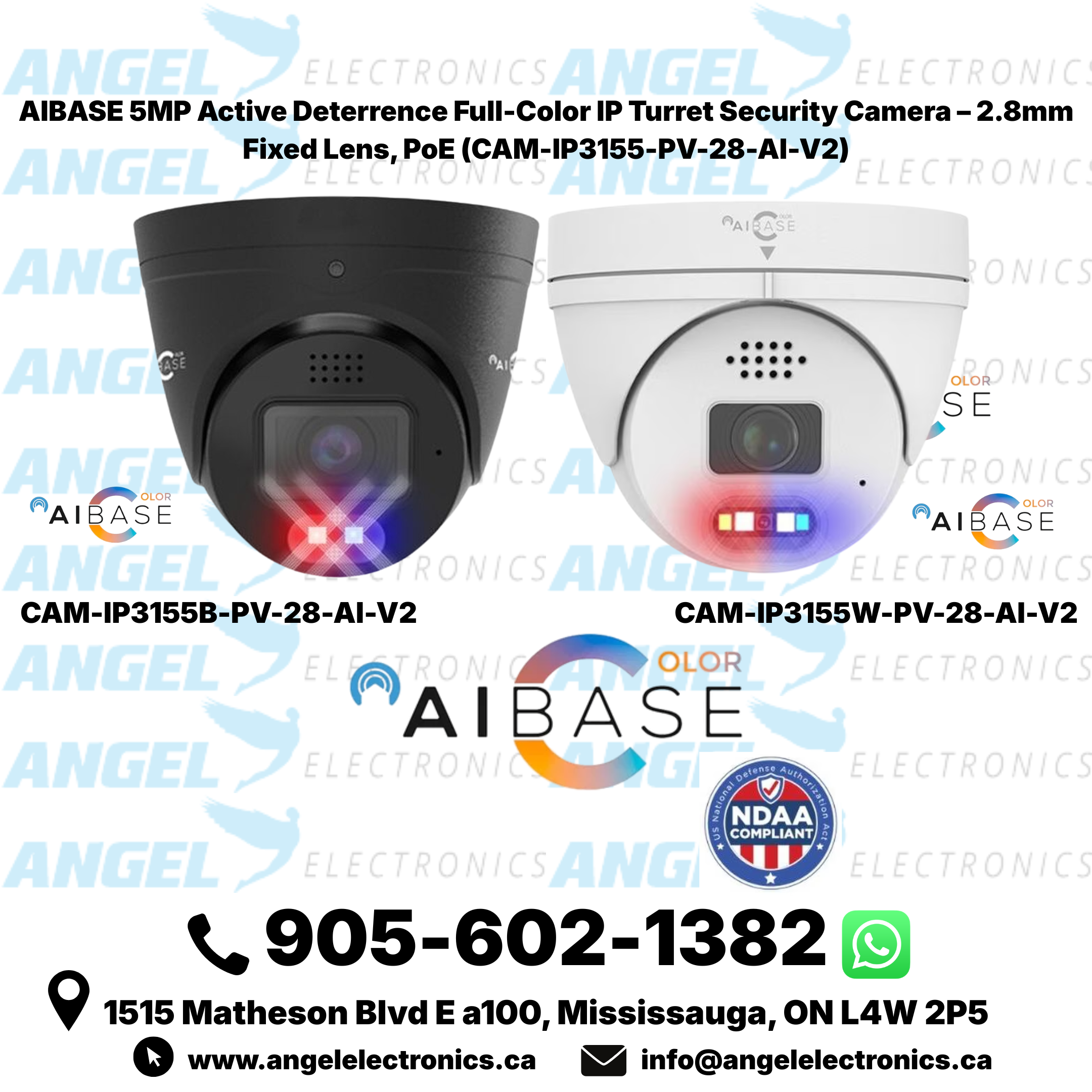 AIBASE 5MP Active Deterrence Full-Color IP Turret Security Camera – 2.8mm Fixed Lens, PoE (CAM-IP3155-PV-28-AI-V2)