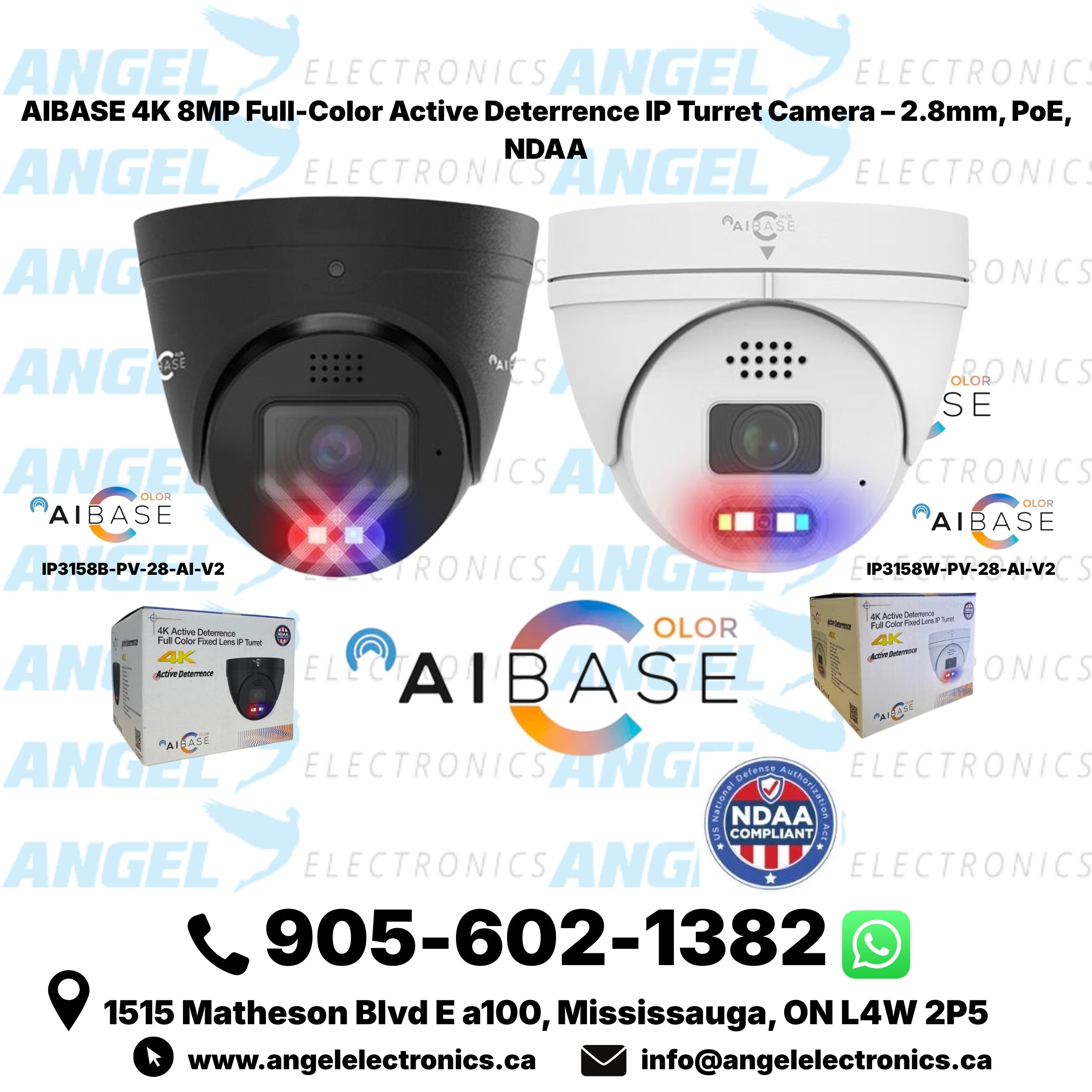 AIBASE 4K 8MP Active Deterrence Full-Color IP Turret Security Camera – 2.8mm Fixed Lens, PoE (CAM-IP3158-PV-28-AI-V2)