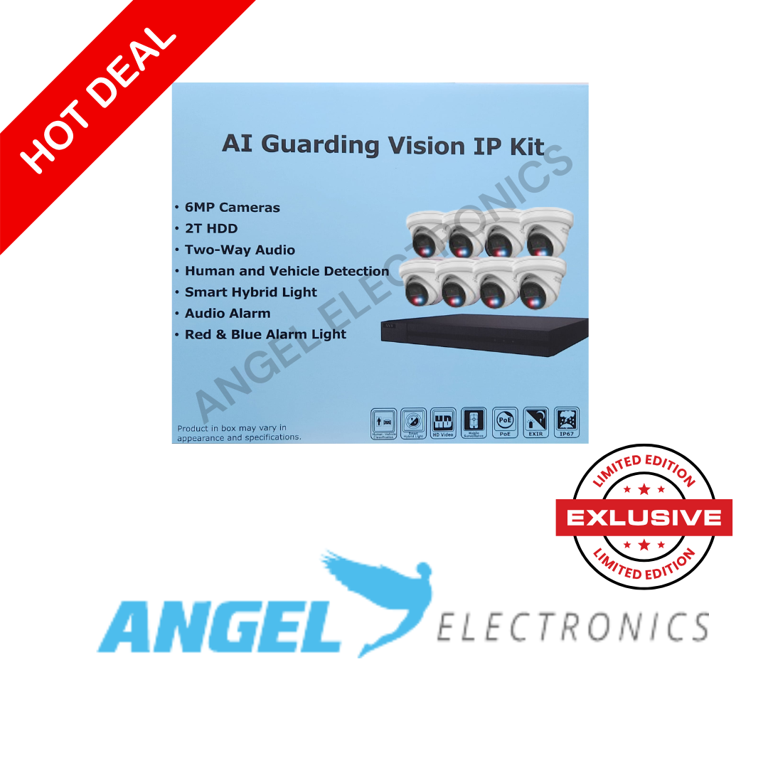Hikvision AI Guarding Vision 8-Channel IP Security Kit – 8 × 6MP Smart Hybrid Turret Cameras, 2TB HDD, Two-Way Audio, Siren & Flashing Lights (IP-KIT8862-BR)