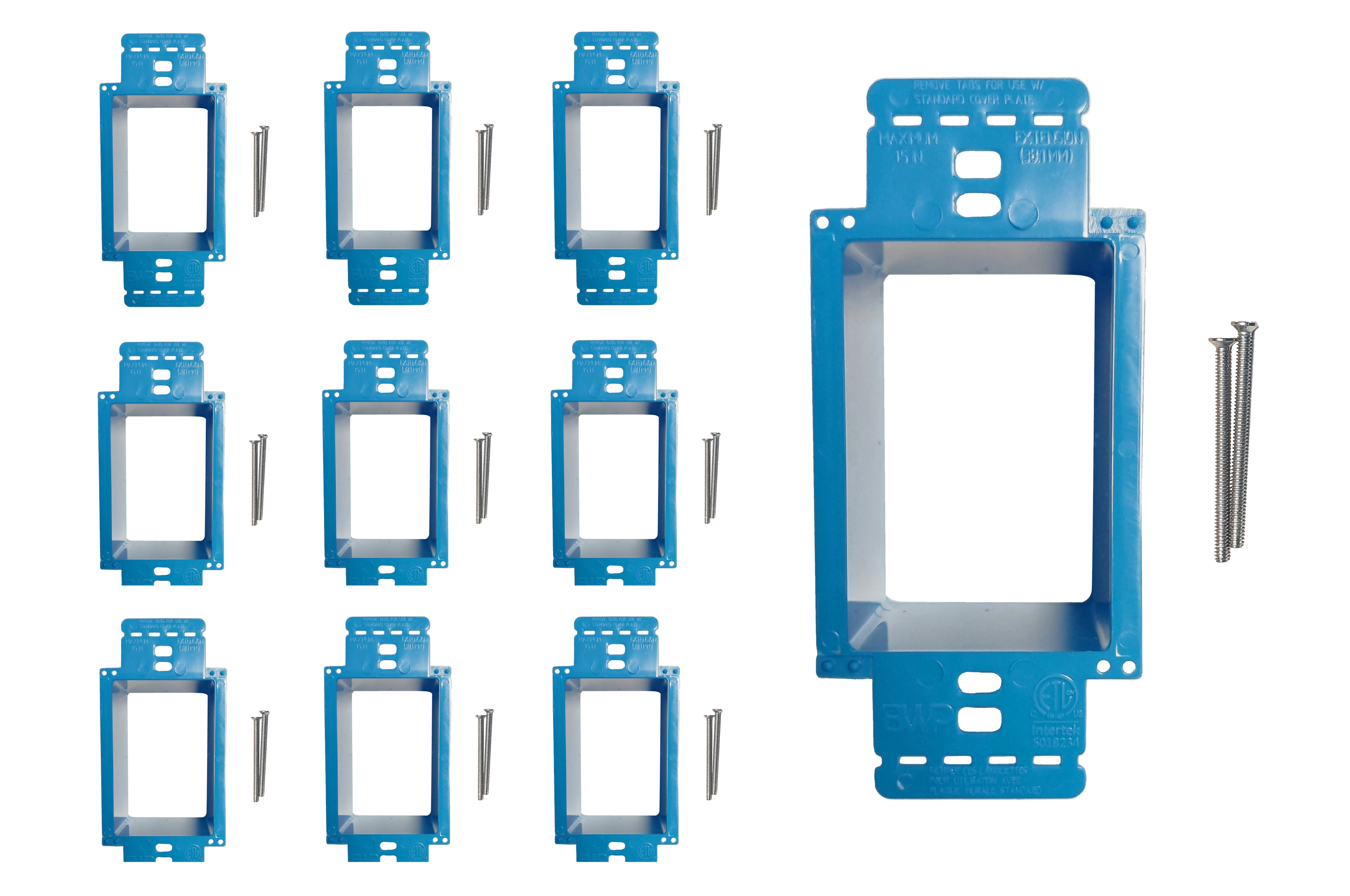 Electrical Power Outlet Box Extender - Receptacle Outlet Box Extender, Electrical Outlet Extender for Electrical Box and Electrical Outlet Switches, ETL Listed -  Single Gang  10-Pack Blue