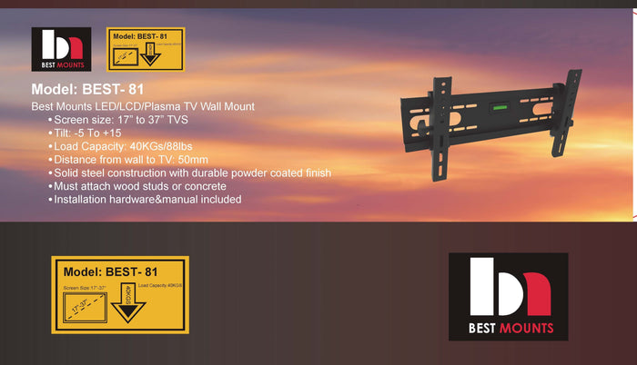 BEST-81 Short Arm Heavy Duty Tilting Wall Mount for 17 – 37″ TVs