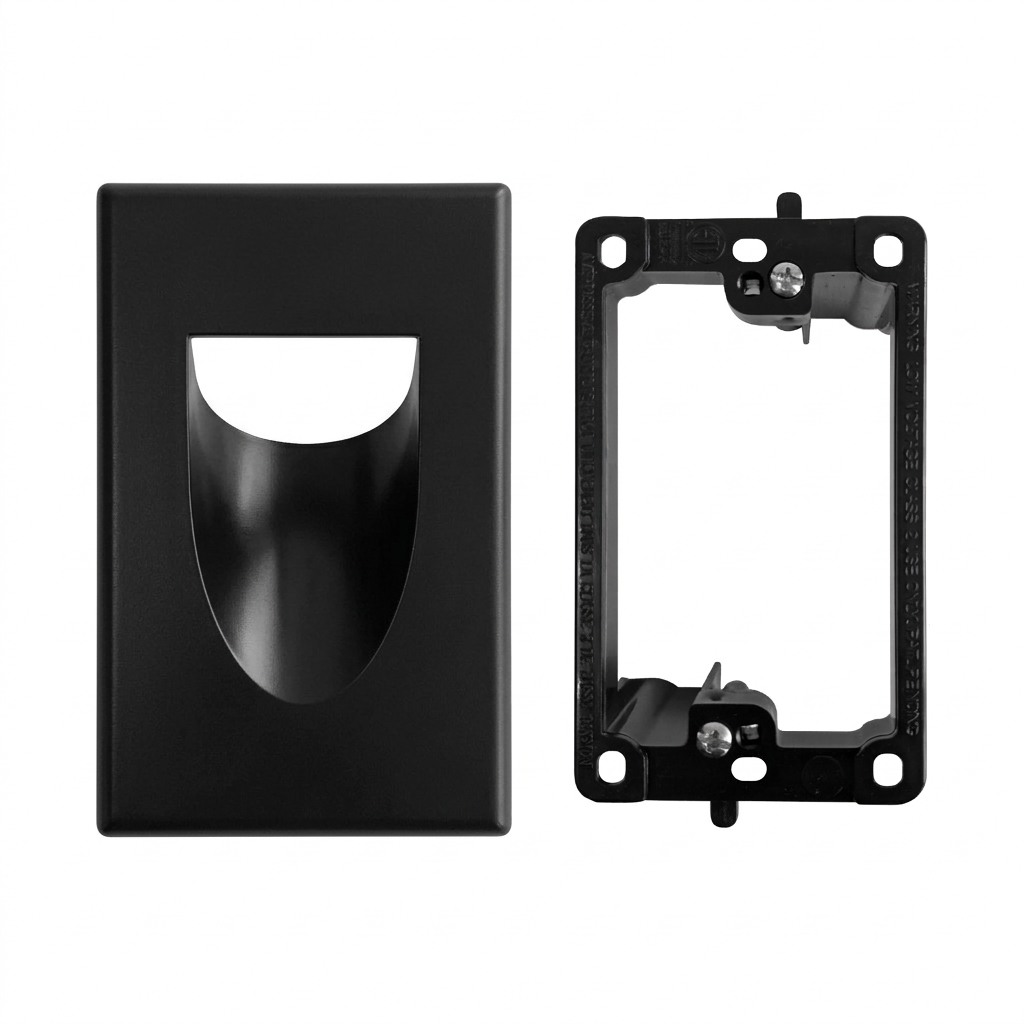 Best Mounts Combo Recessed (Inaward) 1-Gang Cable Pass-Through Wall Plate with Drywall Retrofit Mounting Bracket | BLVINS1