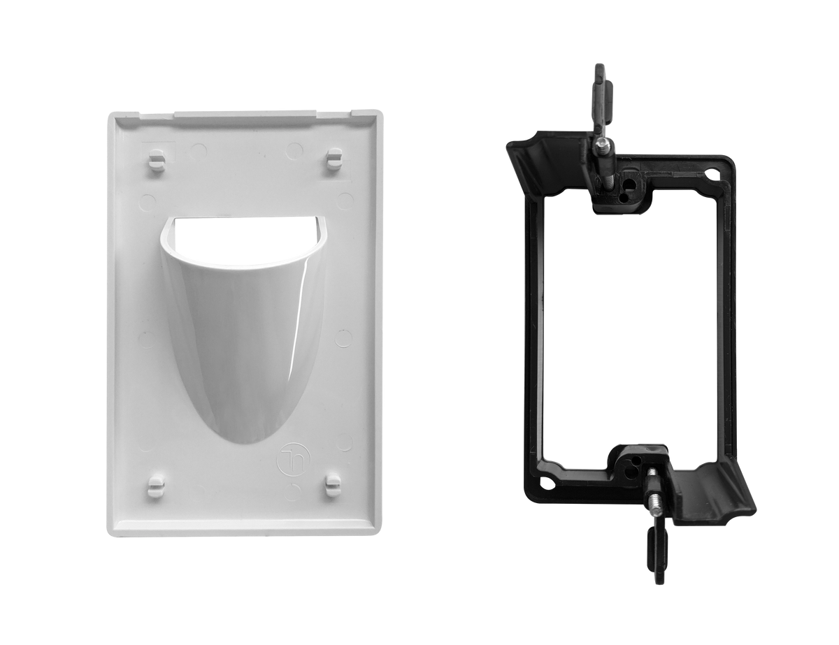 Best Mounts Combo Recessed (Inaward) 1-Gang Cable Pass-Through Wall Plate with Drywall Retrofit Mounting Bracket | BLVINS1