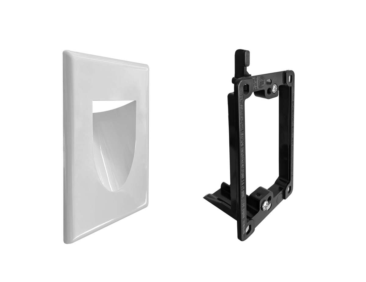 Best Mounts Combo Recessed (Inaward) 1-Gang Cable Pass-Through Wall Plate with Drywall Retrofit Mounting Bracket | BLVINS1