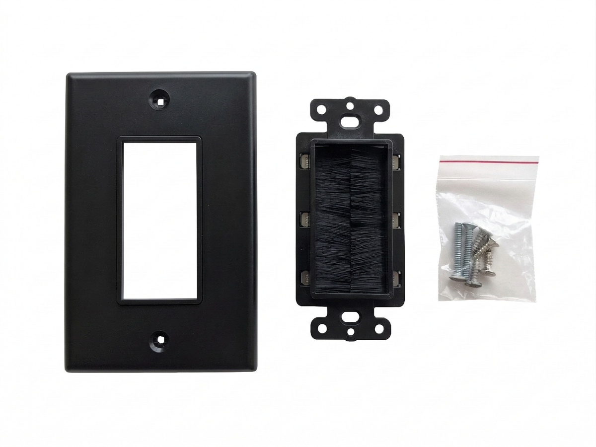 BestMounts Brush Decorator 1-Gang Cable Pass-Through Low Voltage Wall Plate | BWPBRUSH1