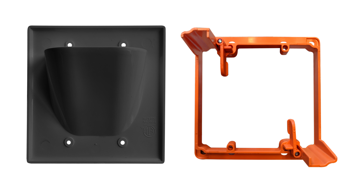 BestMounts Combo Recessed 2-Gang Cable Pass-Through Wall Plate with Drywall Retrofit Mounting Bracket | BWPW2 + BLVP2