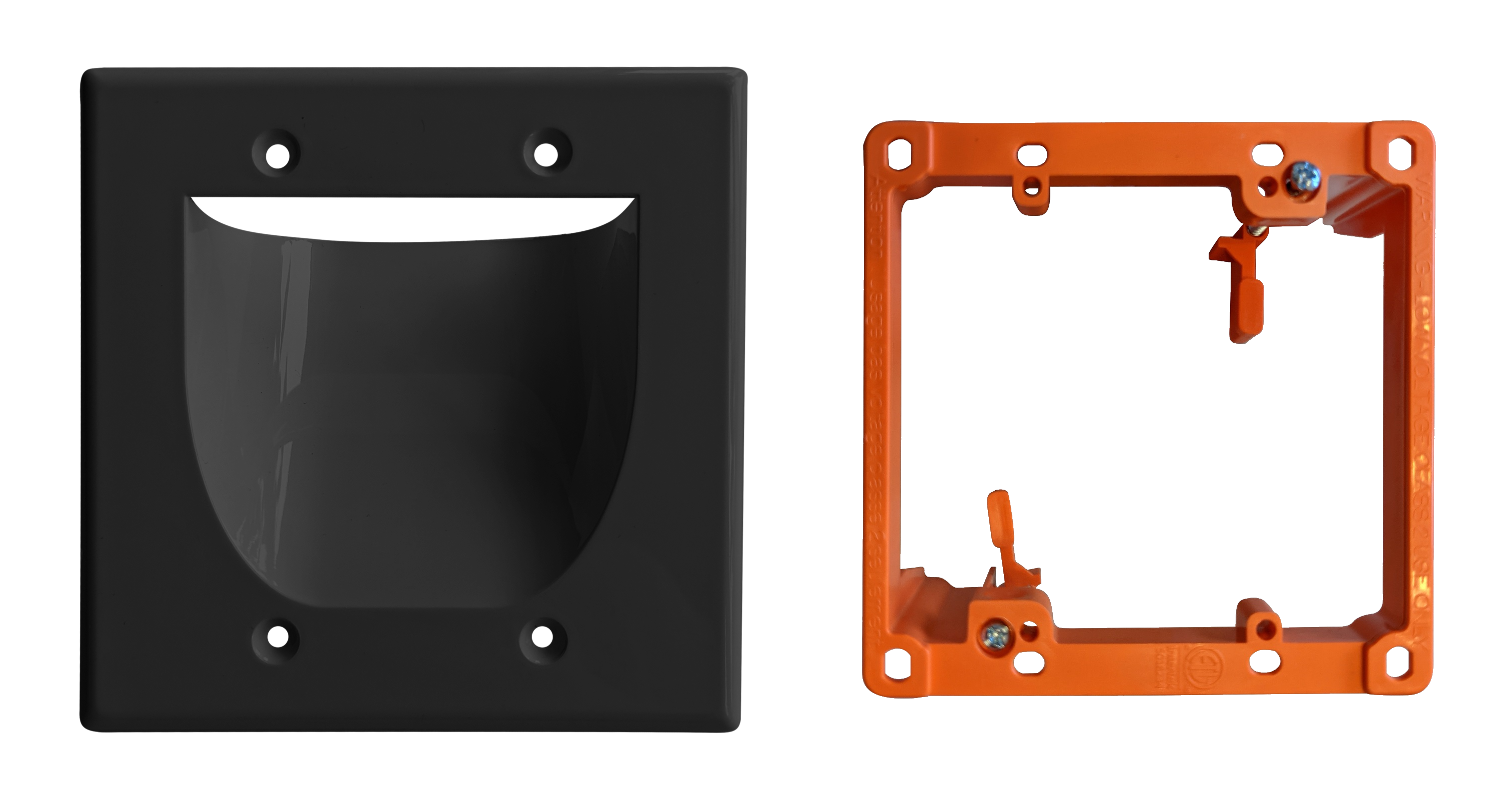 BestMounts Combo Recessed 2-Gang Cable Pass-Through Wall Plate with Drywall Retrofit Mounting Bracket | BWPW2 + BLVP2