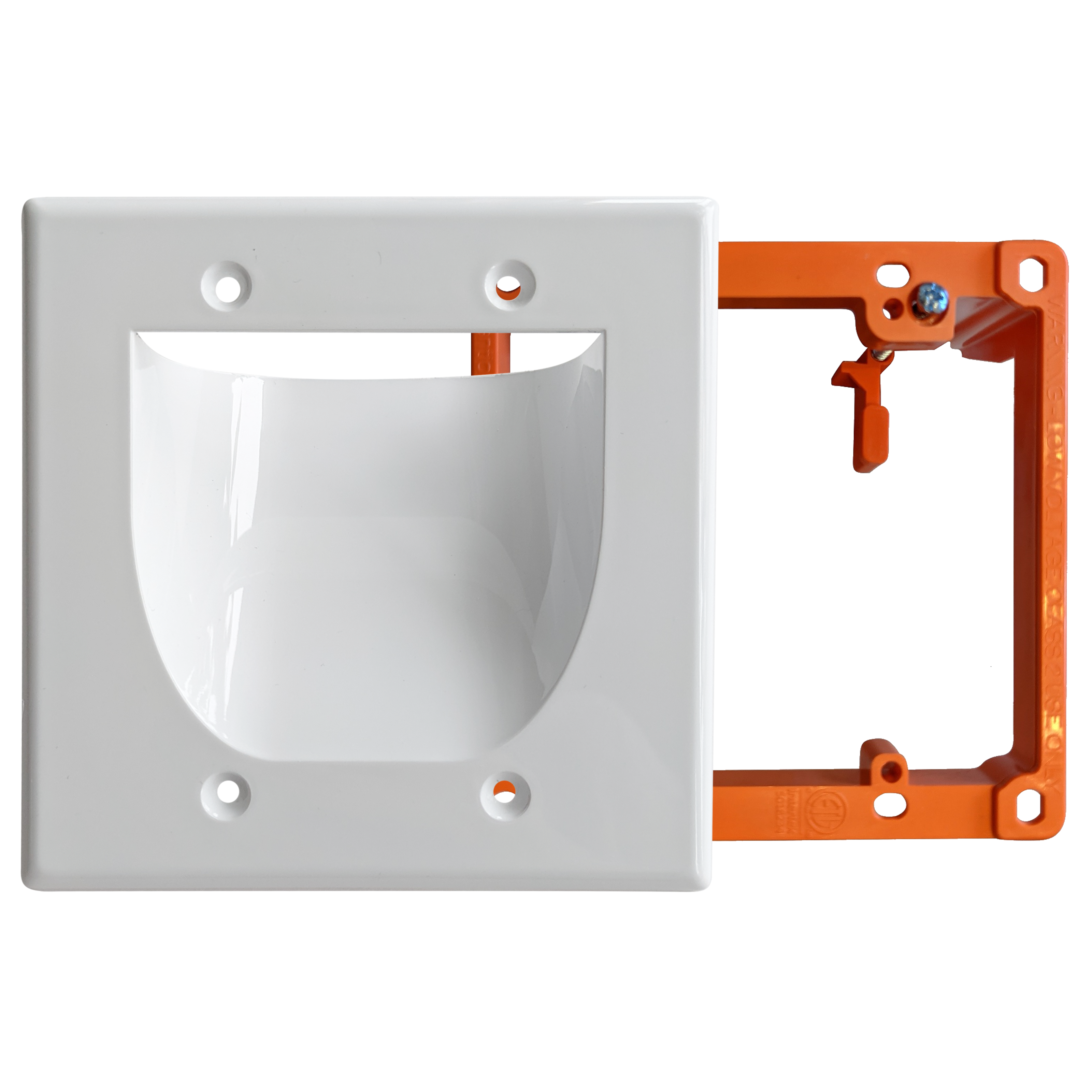 BestMounts Combo Recessed 2-Gang Cable Pass-Through Wall Plate with Drywall Retrofit Mounting Bracket | BWPW2 + BLVP2