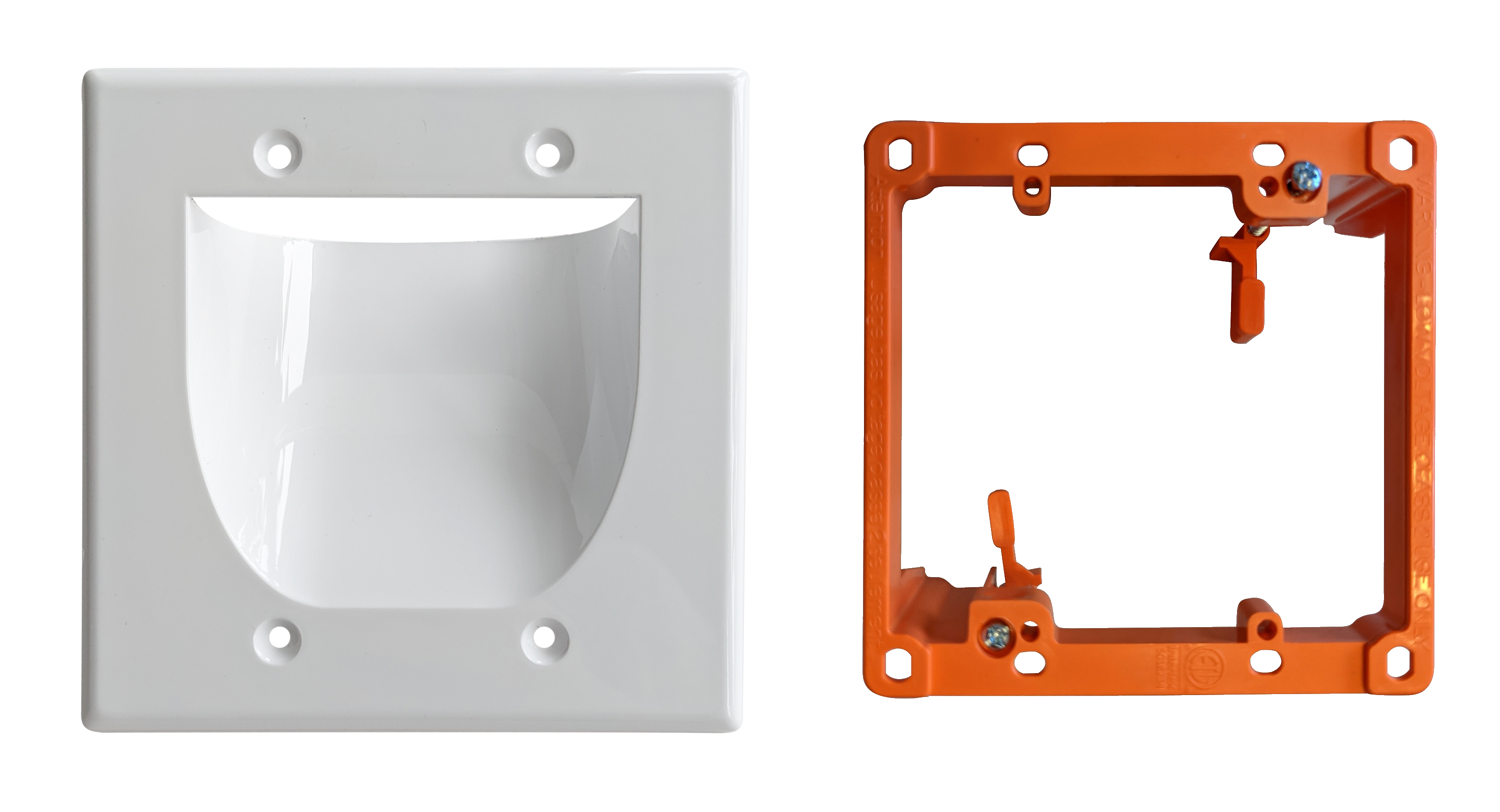 BestMounts Combo Recessed 2-Gang Cable Pass-Through Wall Plate with Drywall Retrofit Mounting Bracket | BWPW2 + BLVP2