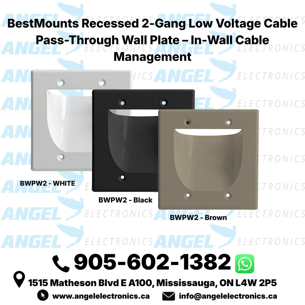 BestMounts Recessed 2-Gang Low Voltage Cable Pass-Through Wall Plate – In-Wall Cable Management | BWPW2