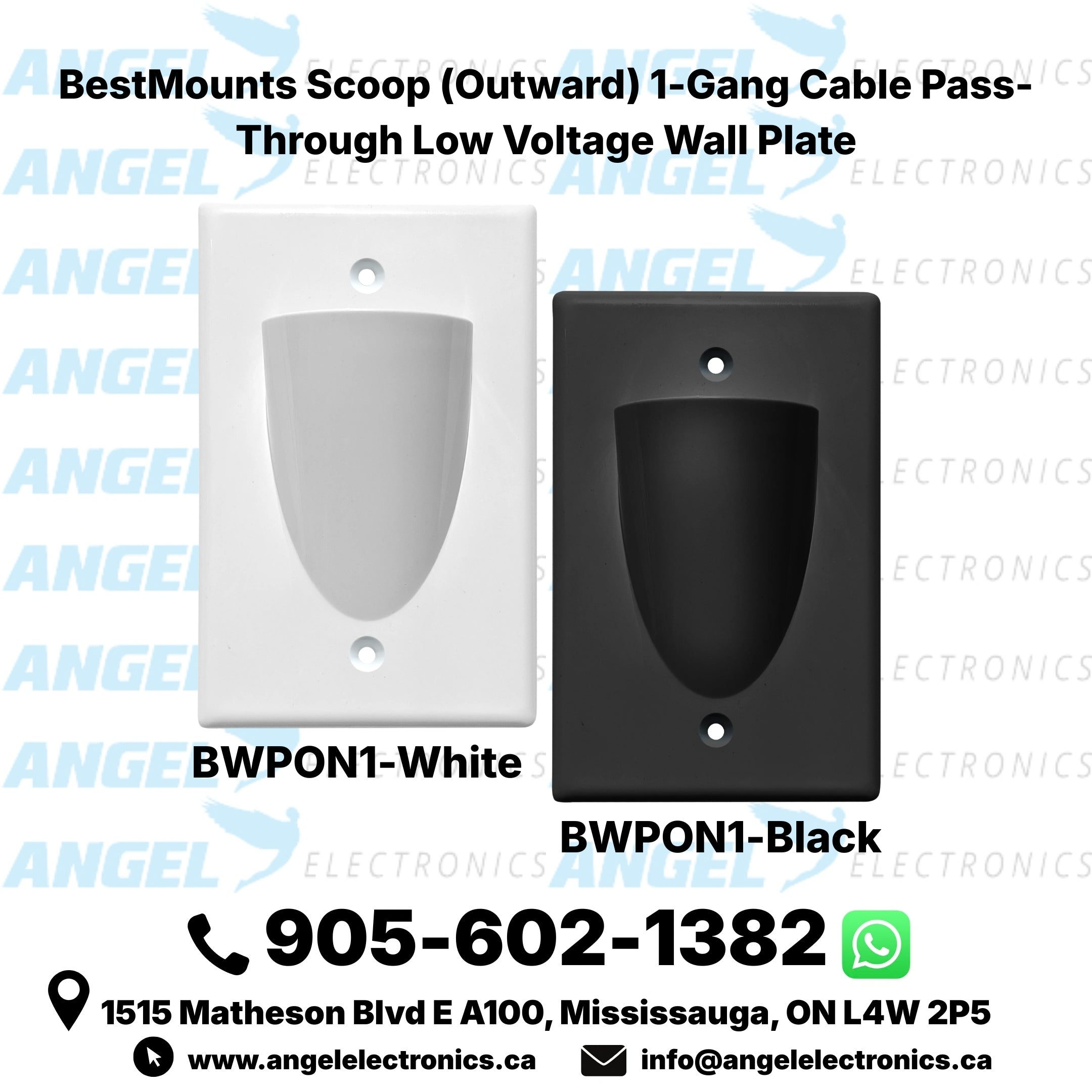BestMounts Scoop (Outward) 1-Gang Cable Pass-Through Low Voltage Wall Plate | BWPON1