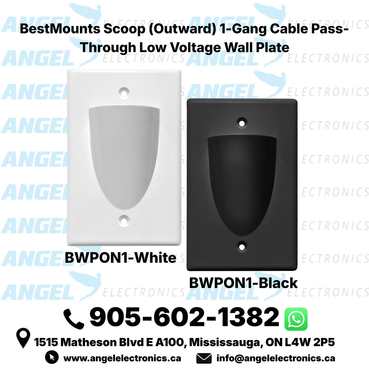 BestMounts Scoop (Outward) 1-Gang Cable Pass-Through Low Voltage Wall Plate | BWPON1